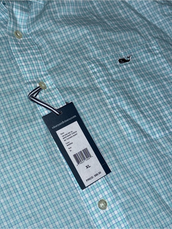 Vineyard Vines Other - Vineyard Vines Men's Aqua and Blue Mini-Check Button-Down Shirt